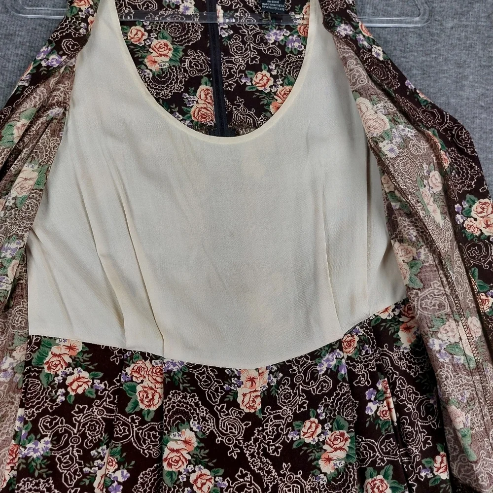 JAMIE BROOKE WOMENS VINTAGE BROWN PINK ROSE FLORAL ROMPER JUMPSUIT SHORTS SZ M